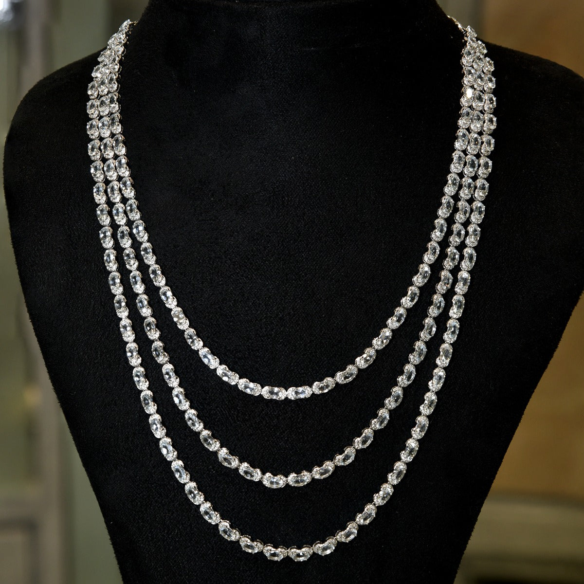 Tri-Band Beady Diamond Necklace