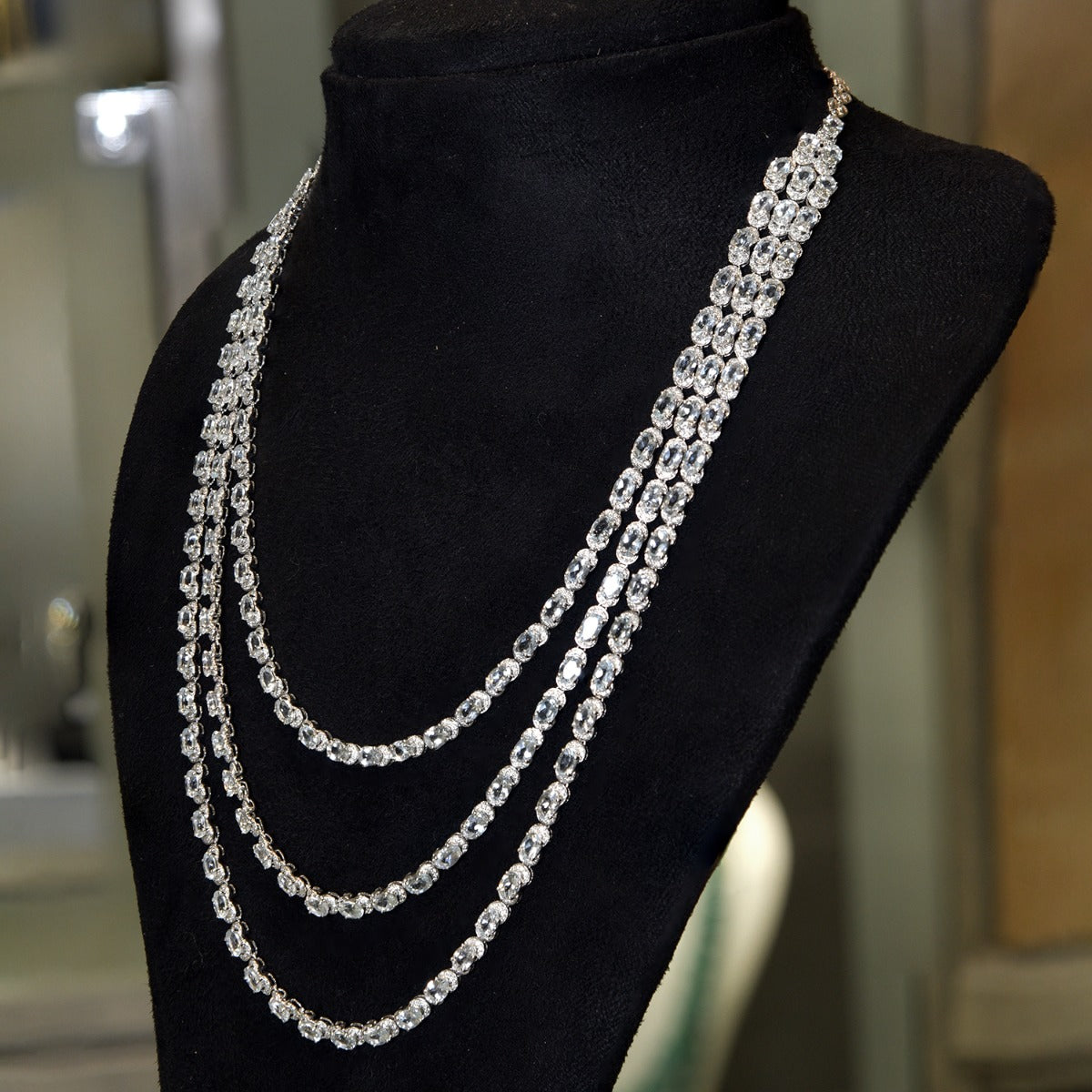 Tri-Band Beady Diamond Necklace