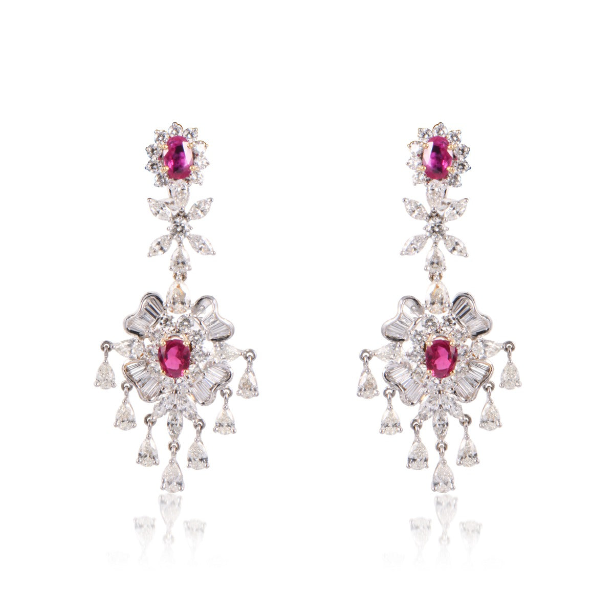 Red Floret Diamond Earrings