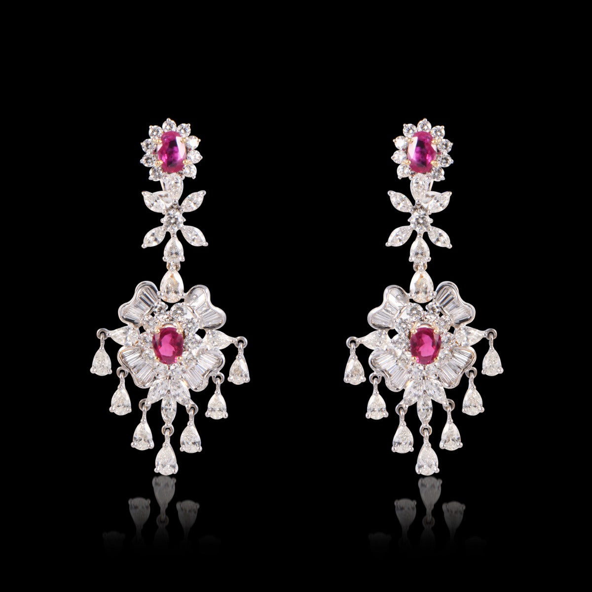Red Floret Diamond Earrings