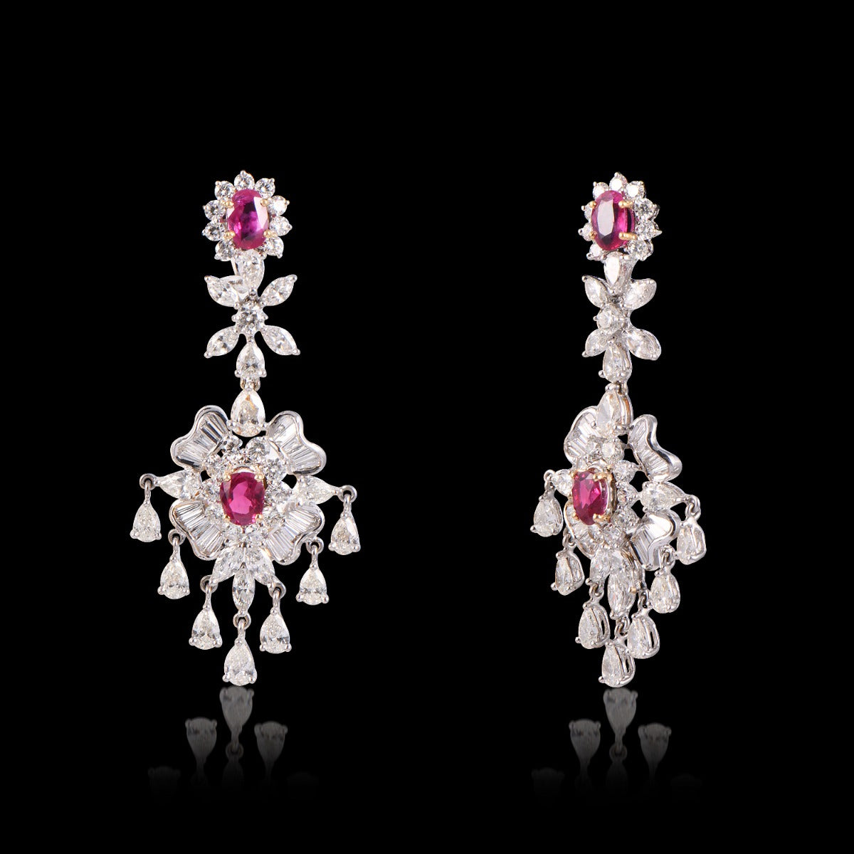 Red Floret Diamond Earrings