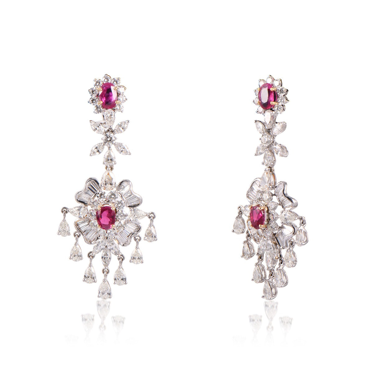 Red Floret Diamond Earrings