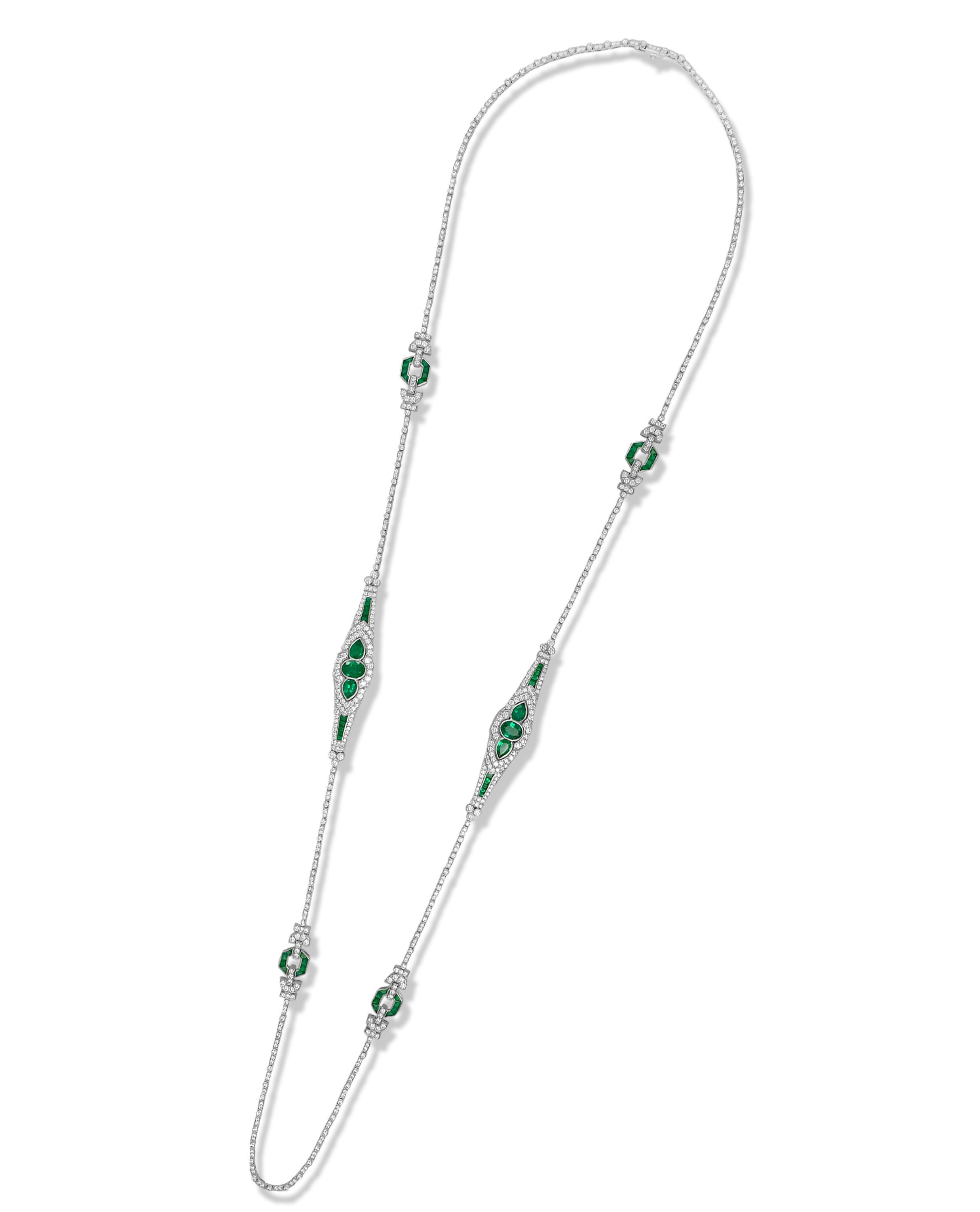 Emerald Dotted Slender Diamond Necklace Set