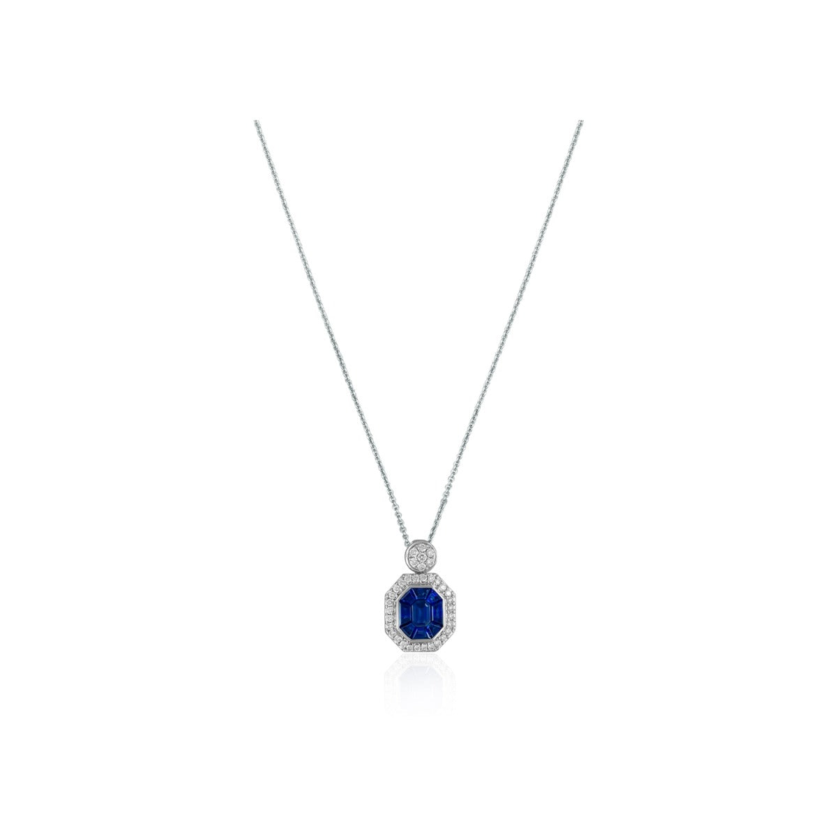 Radiant Blue Sapphire Diamond Necklace