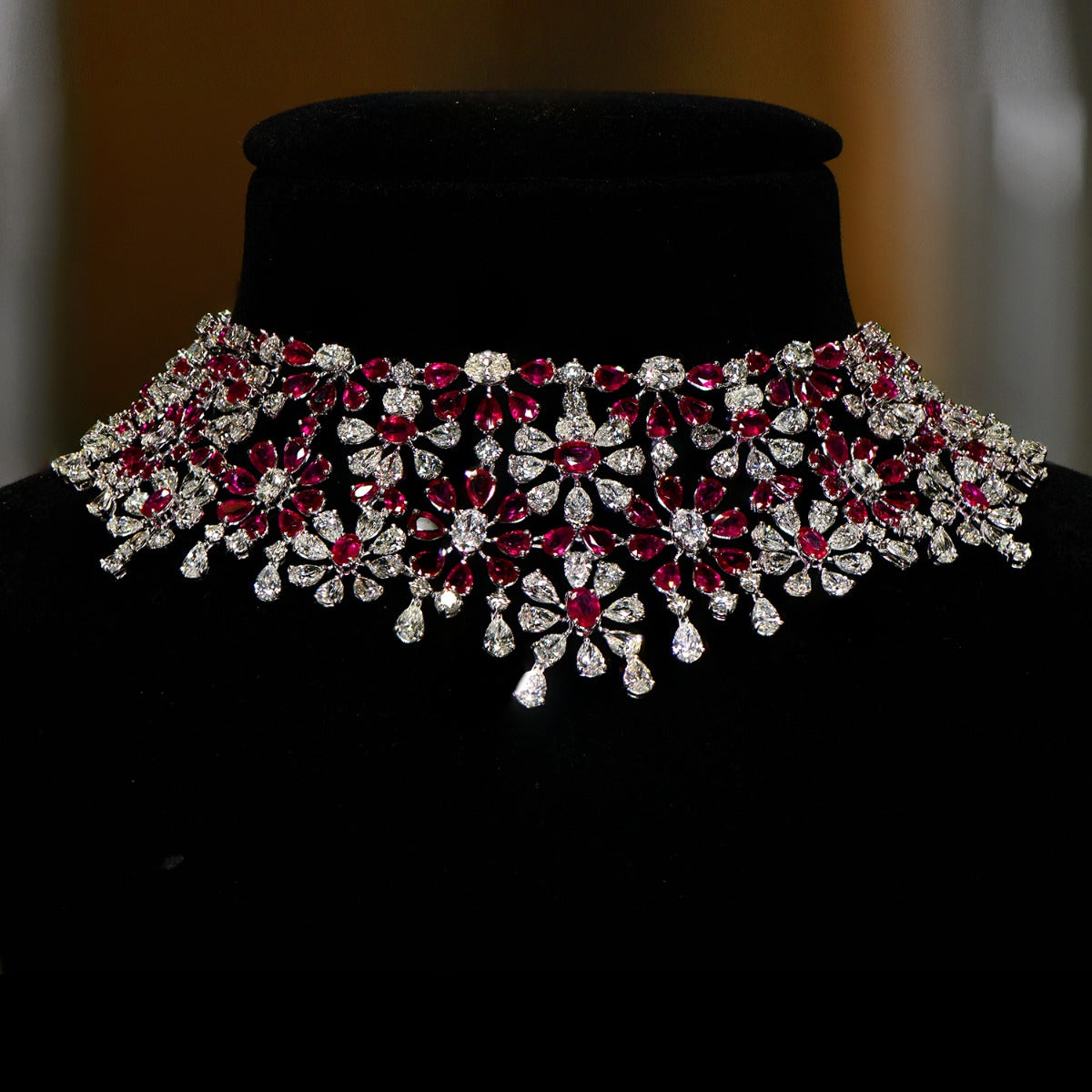 Red Ruby Flower Cluster Necklace