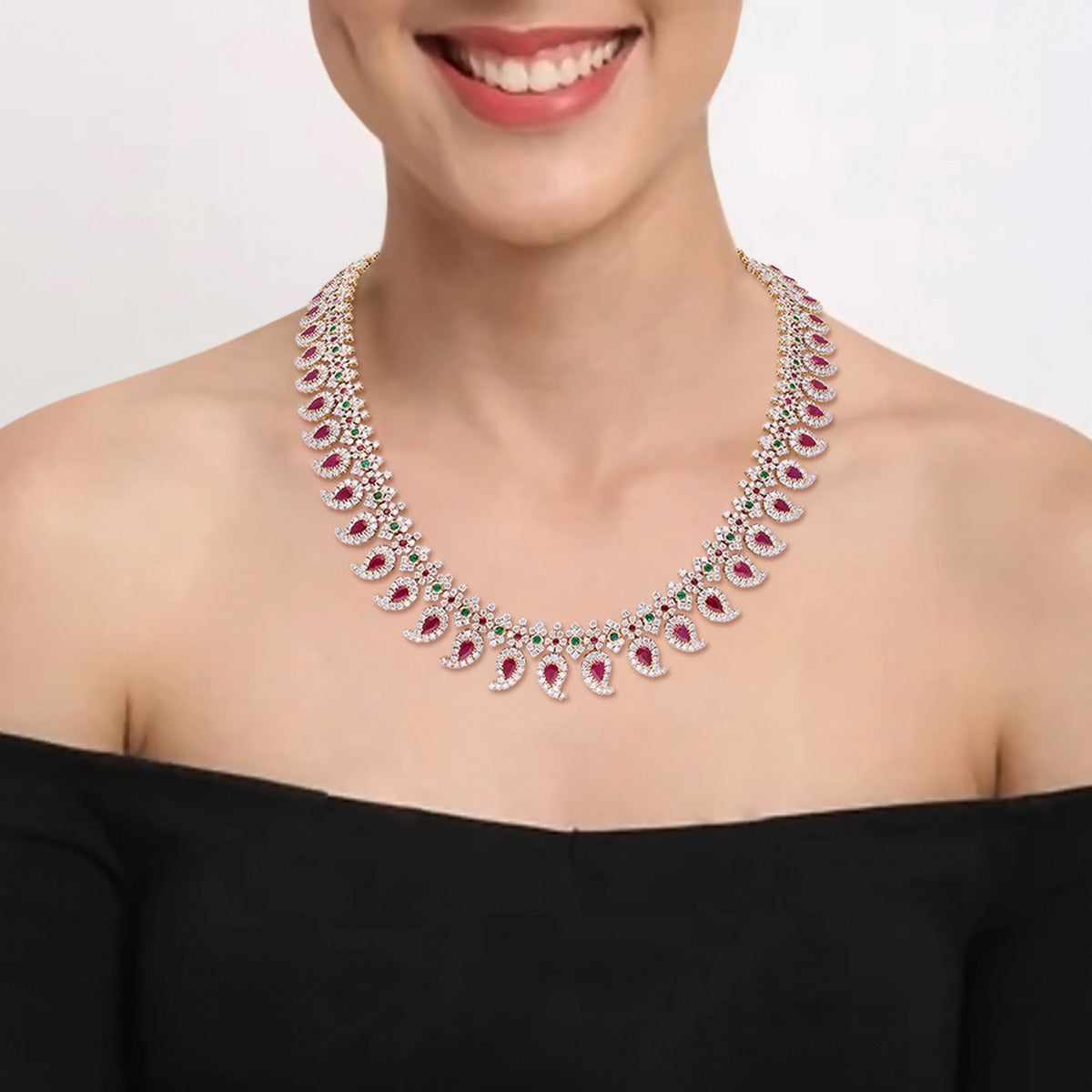Pink Diya Multi Stone Diamond Necklace