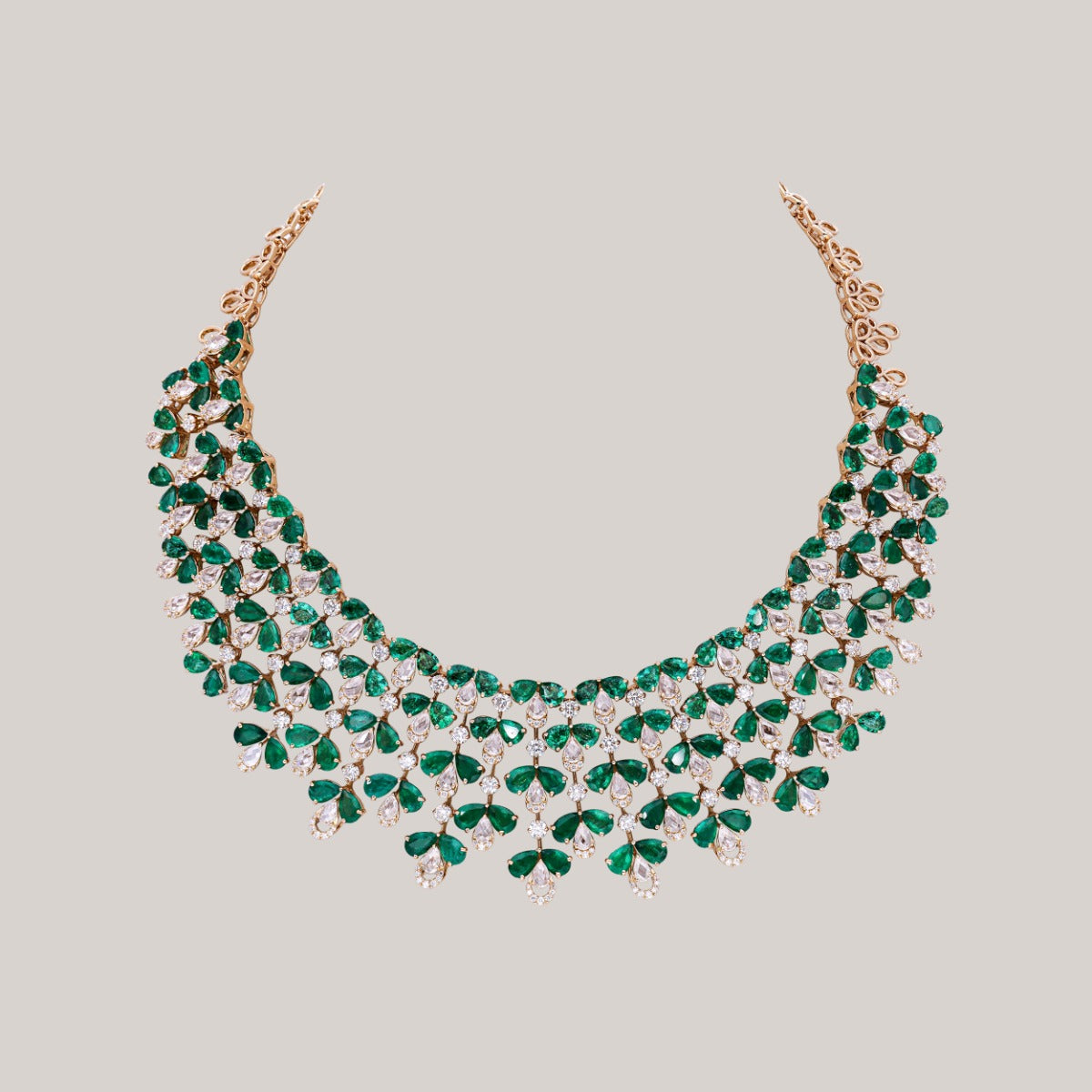 Regal Emerald Cascade Diamond Necklace