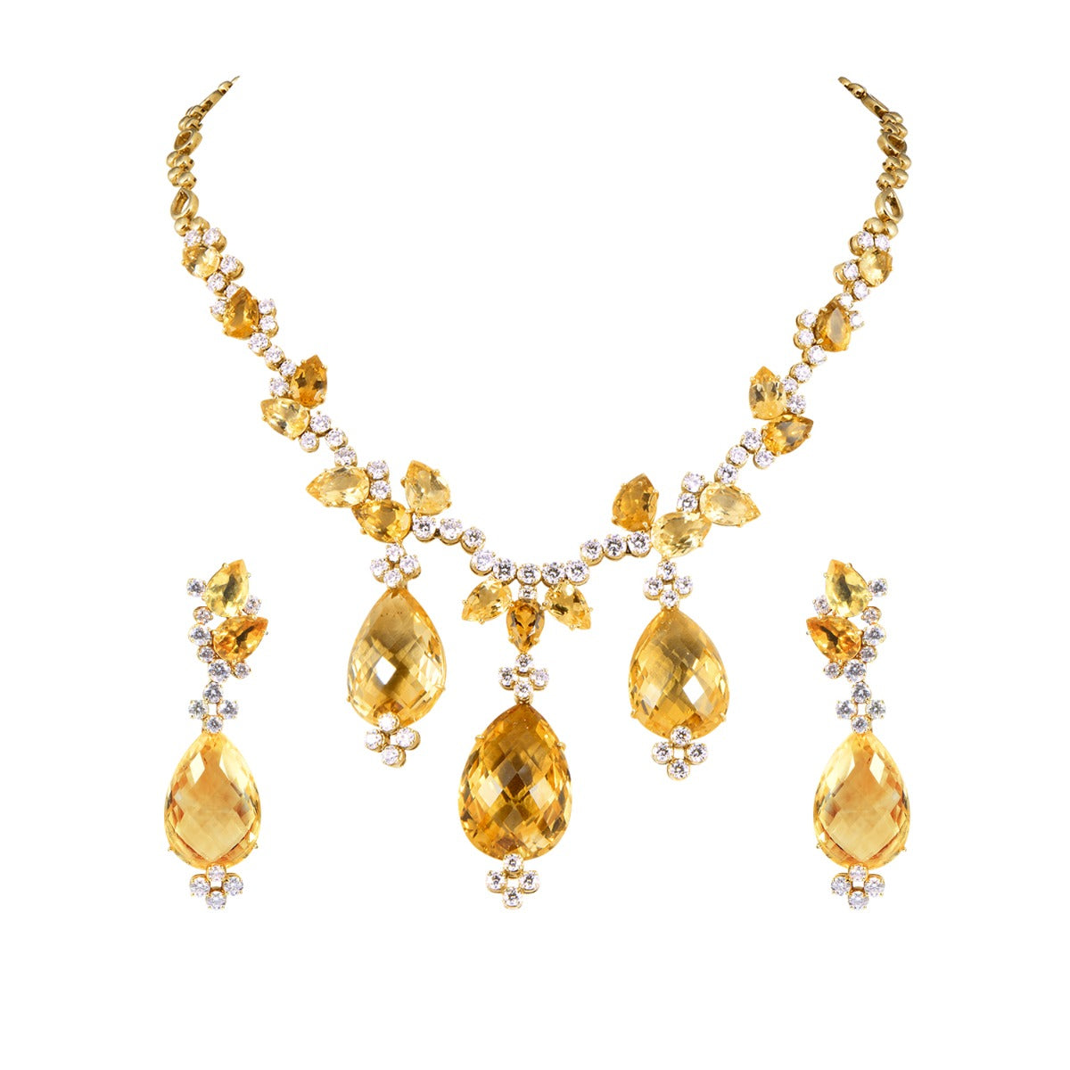 Yellow Chandelier Diamond Necklace Set