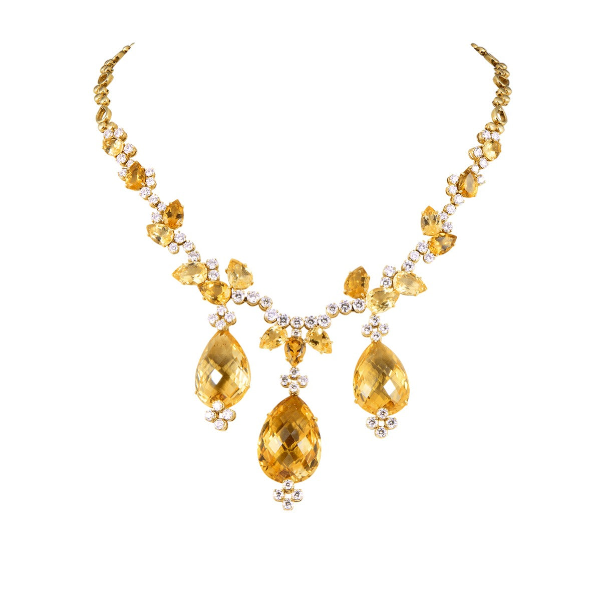 Yellow Chandelier Diamond Necklace Set
