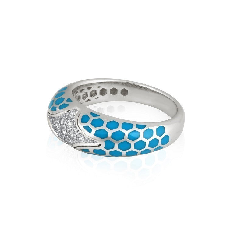 Sea Blue Honeycomb Diamond Ring