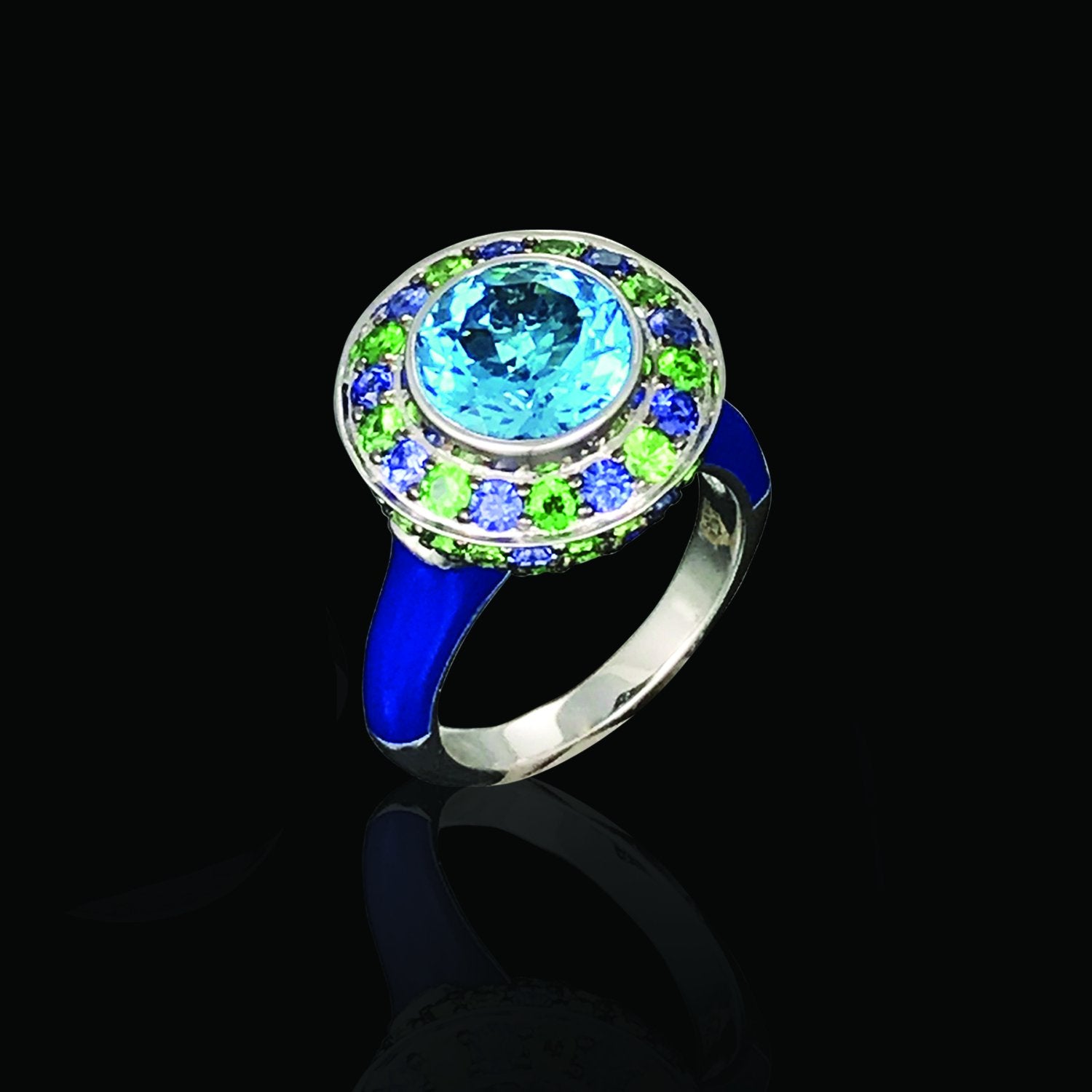 Blue Floral Ceramic Diamond Ring