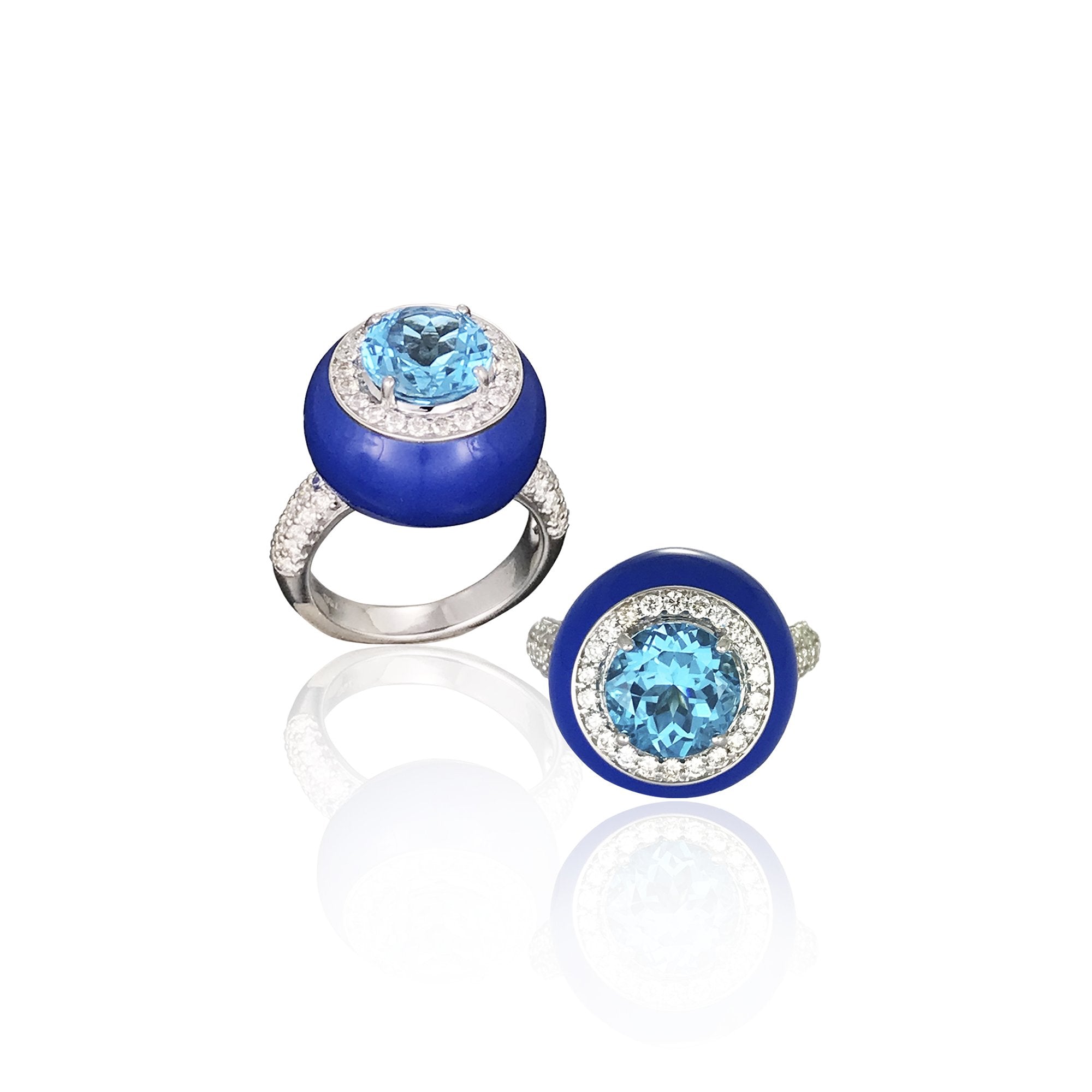Blue Ringed Ceramic Diamond Ring
