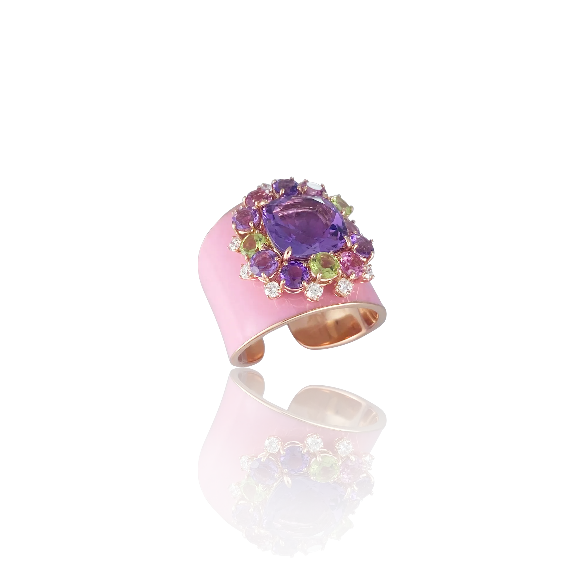 Pastel Bouquet Ceramic Diamond Ring Yellow Gold Sapphire
