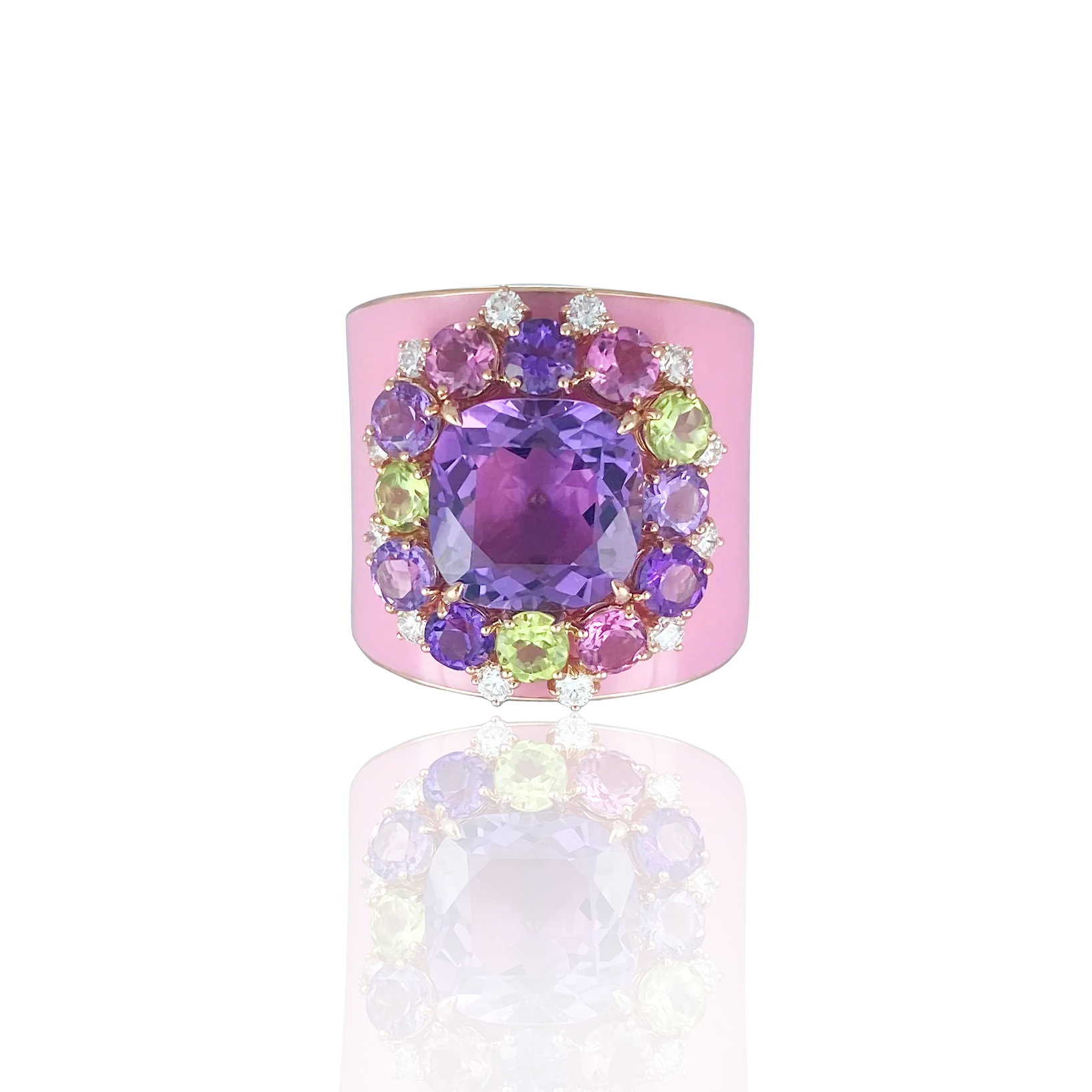 Pastel Bouquet Ceramic Diamond Ring Yellow Gold Sapphire