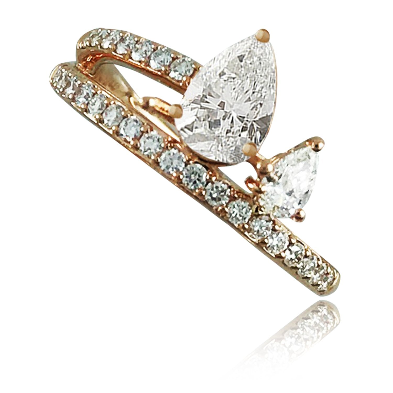 Two Flamed Rose Gold Diamond Ring