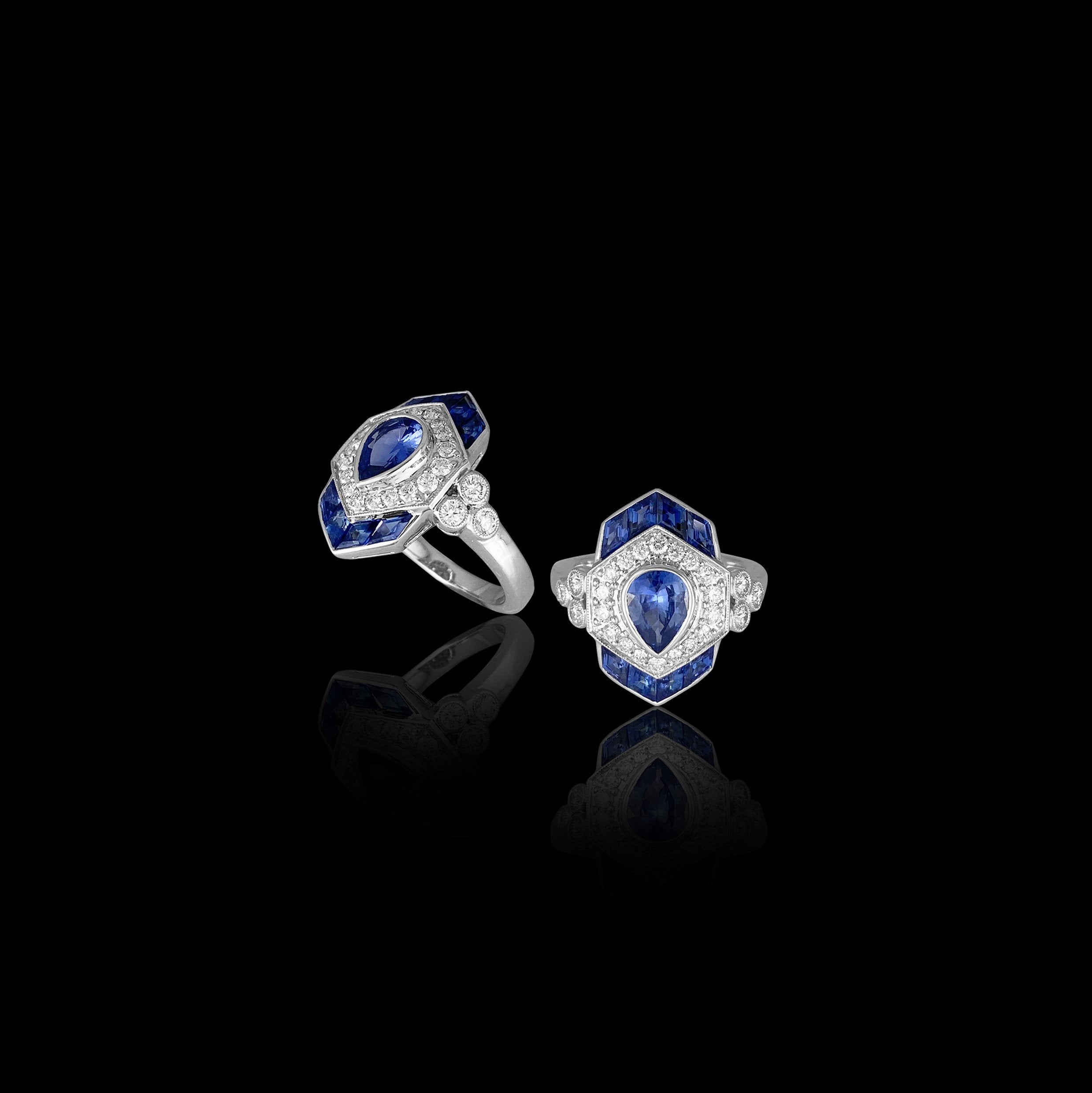 Abstract Blue Sapphire Diamond Ring