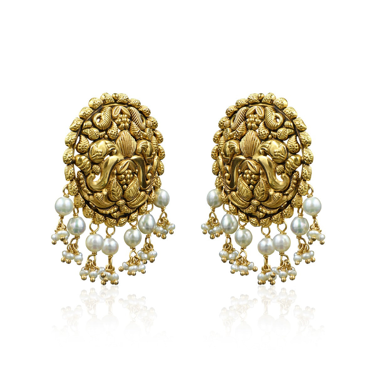 Rounded Folksy Gold Earrings
