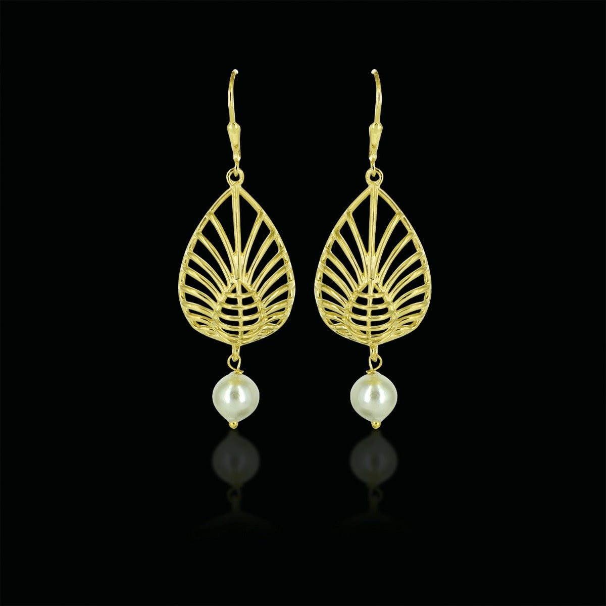 Leaflet Pearl Drop Earrings