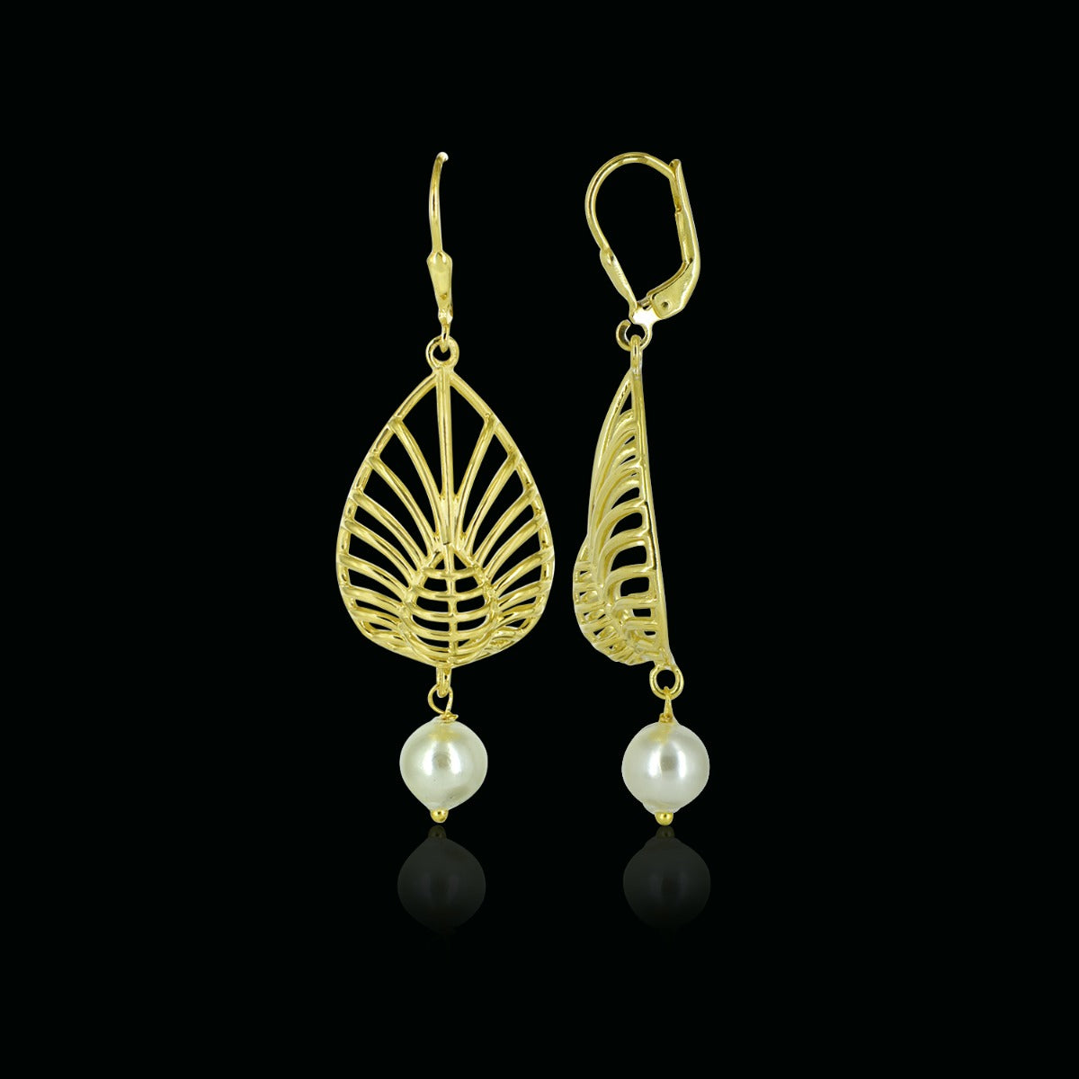 Leaflet Pearl Drop Earrings