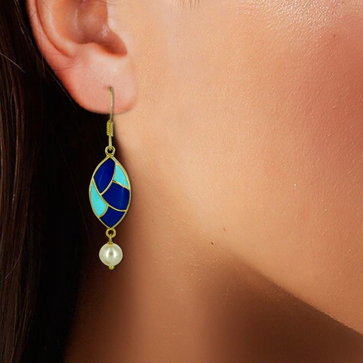 Glinting Enamel Pearl Drop Earrings