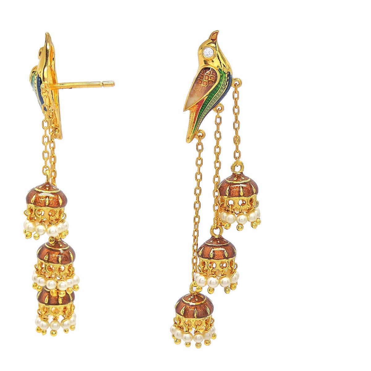 Swaying Parrot Enamel Drop Earrings