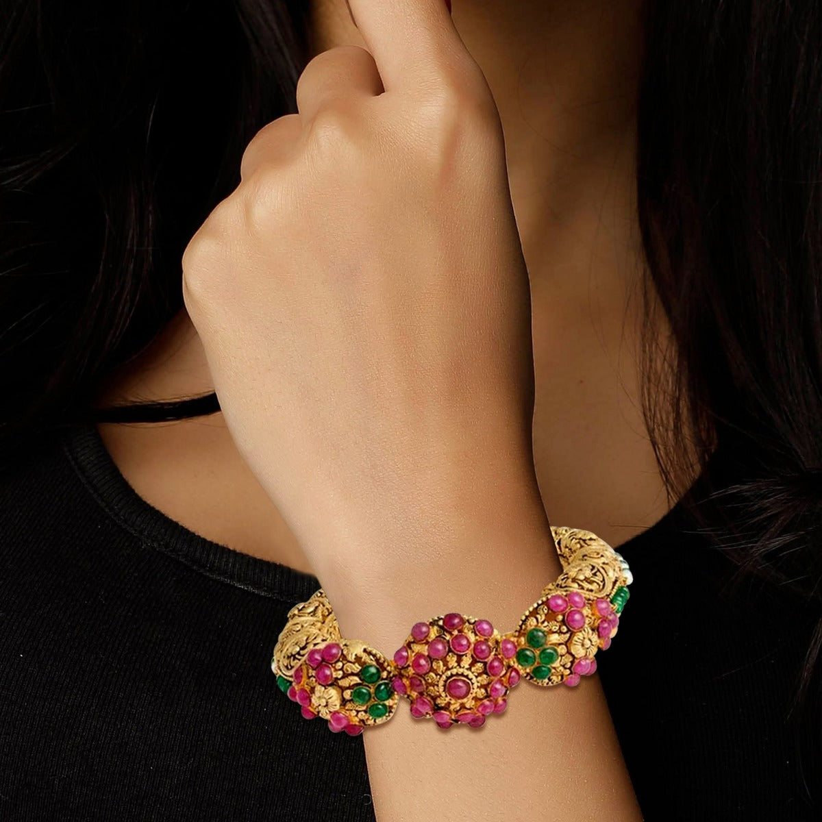Ruby Studded Gold Kada