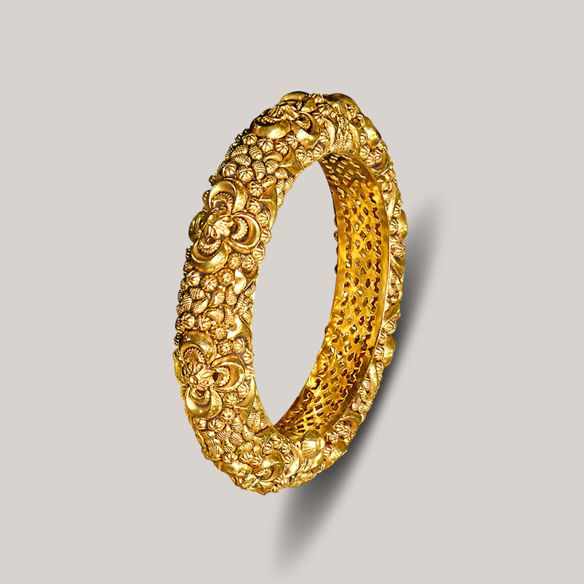 Concave Floral "Thalaivi" Gold Bangles