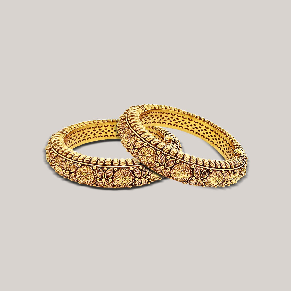 Embedded Nature Gold Bangle Set