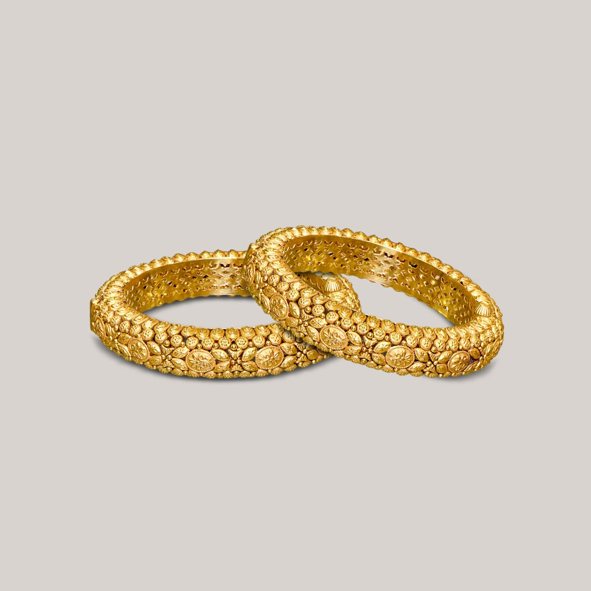 Round and Oval Motifs Gold Bangles Set