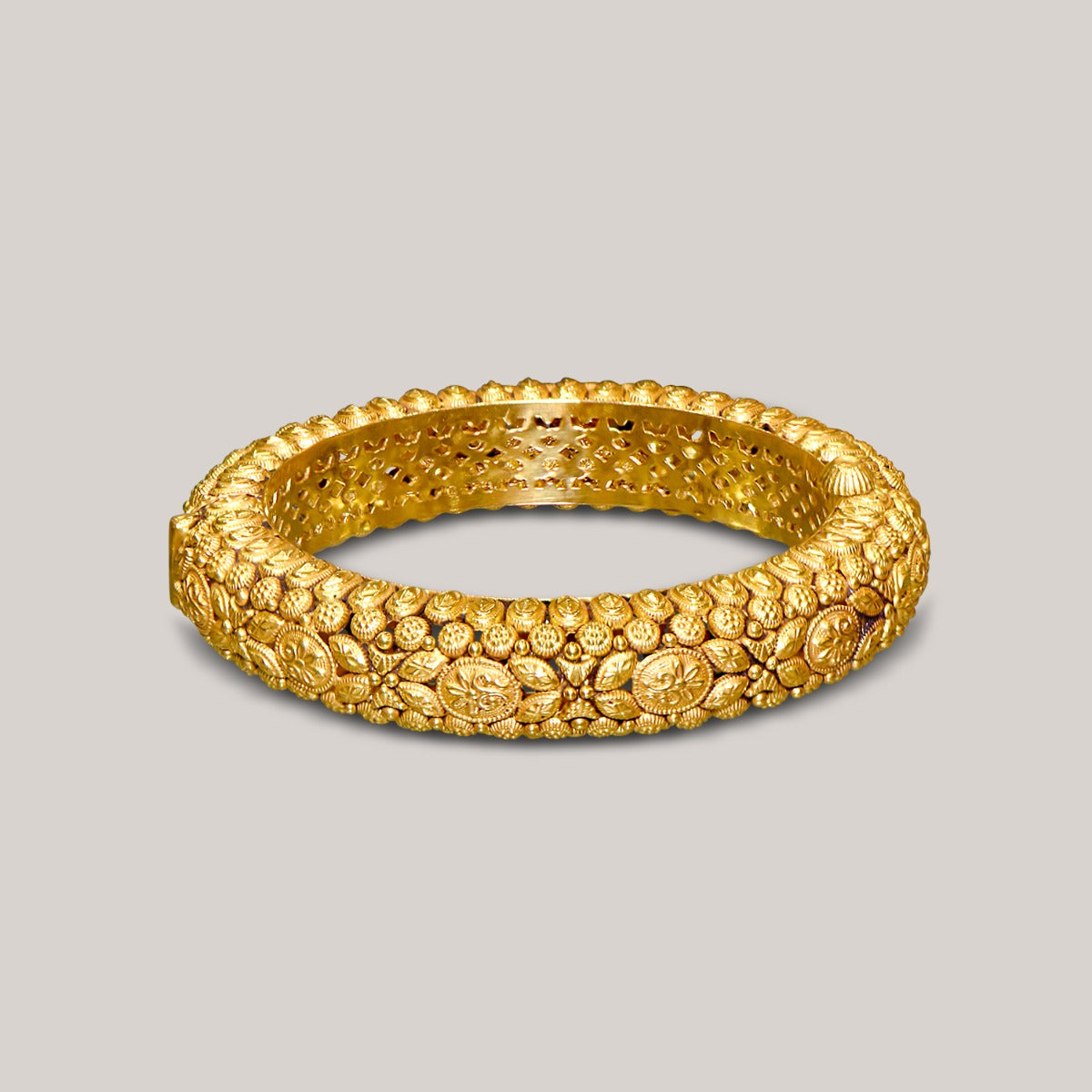 Round and Oval Motifs Gold Bangles Set