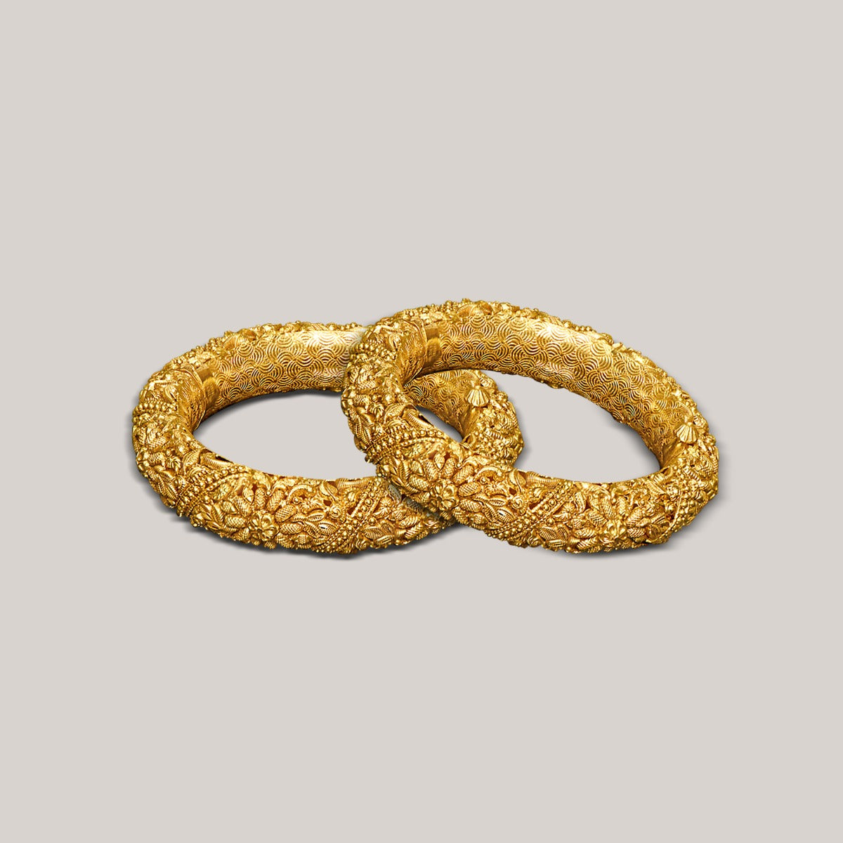 Etched "Floral Thalaivi" Gold Bangles