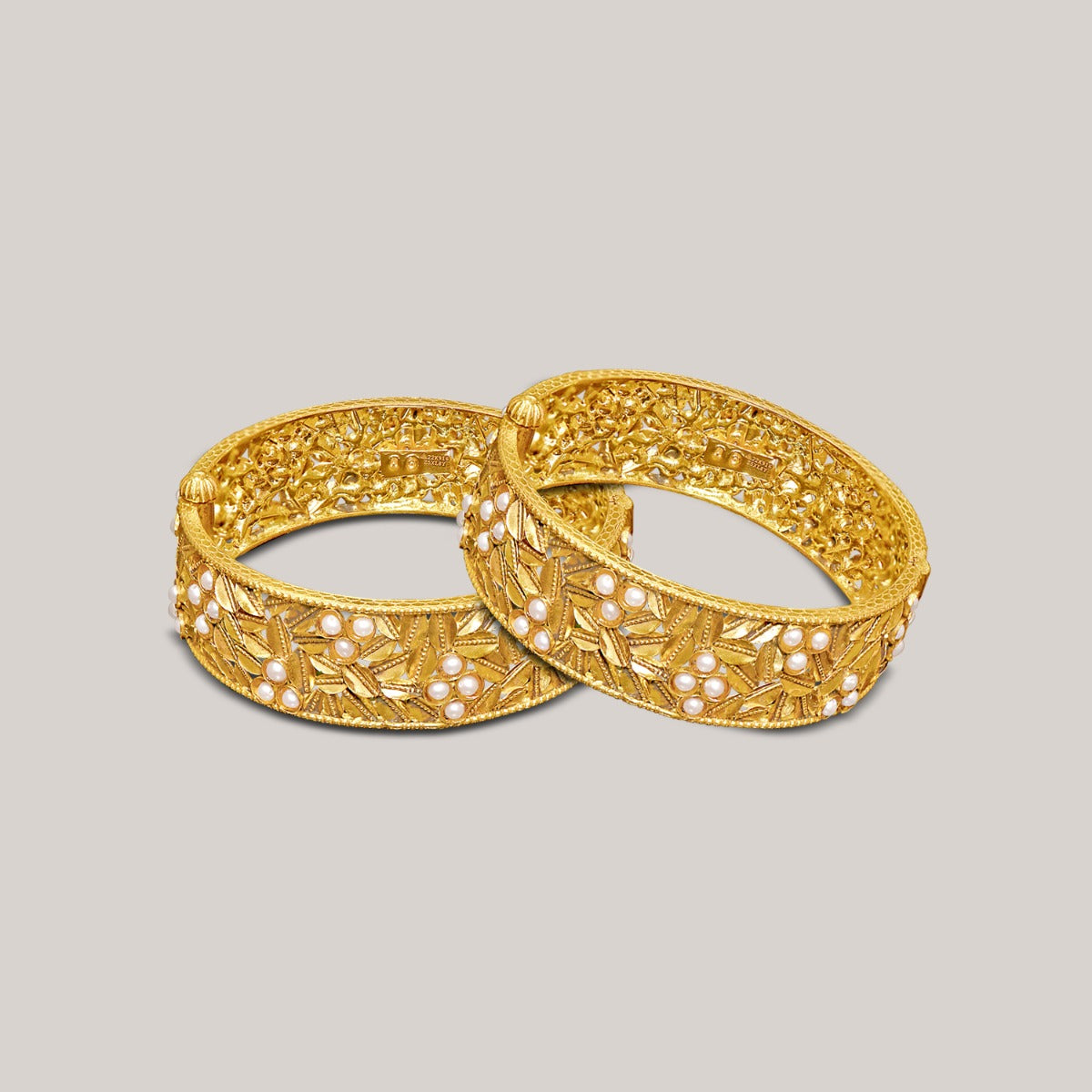 Half Cut Leaves Gold Bangle Set