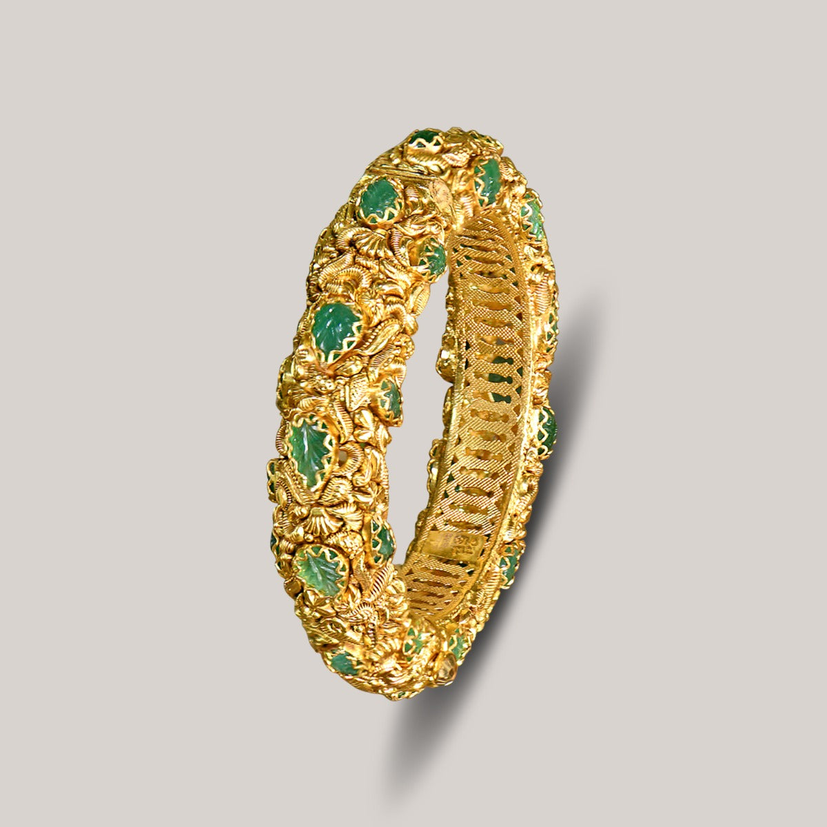 Green Blooming Leaves Gold Bangle