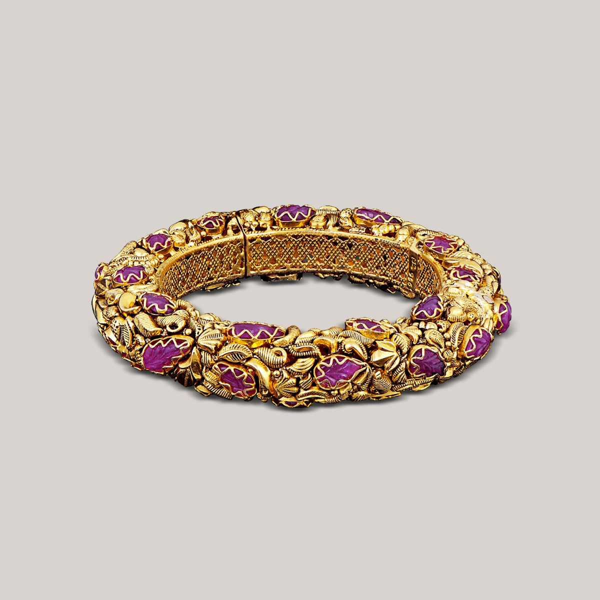 Red Blooming Leaves Gold Bangle Set