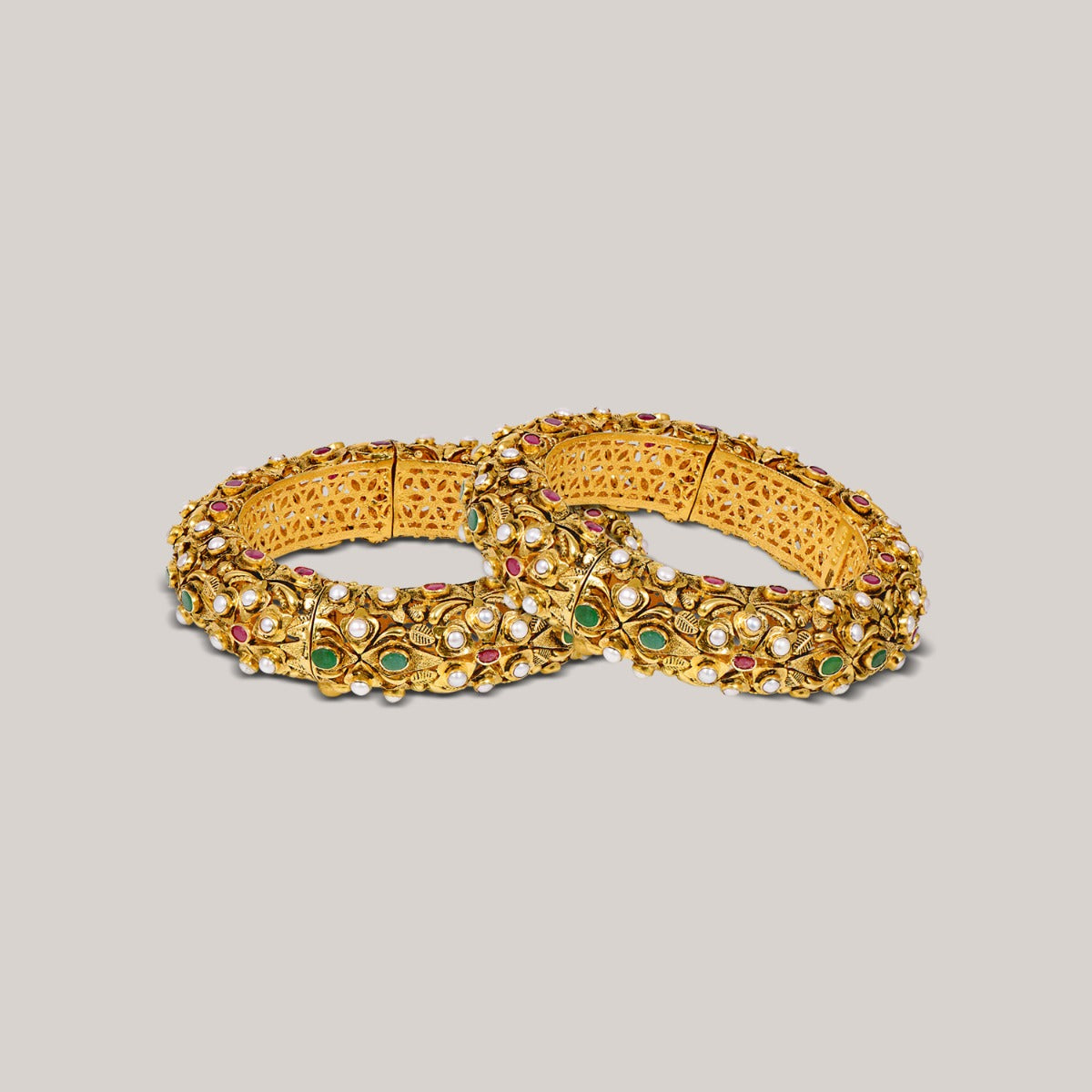 Krisla Gemstone Gold Bangle Set