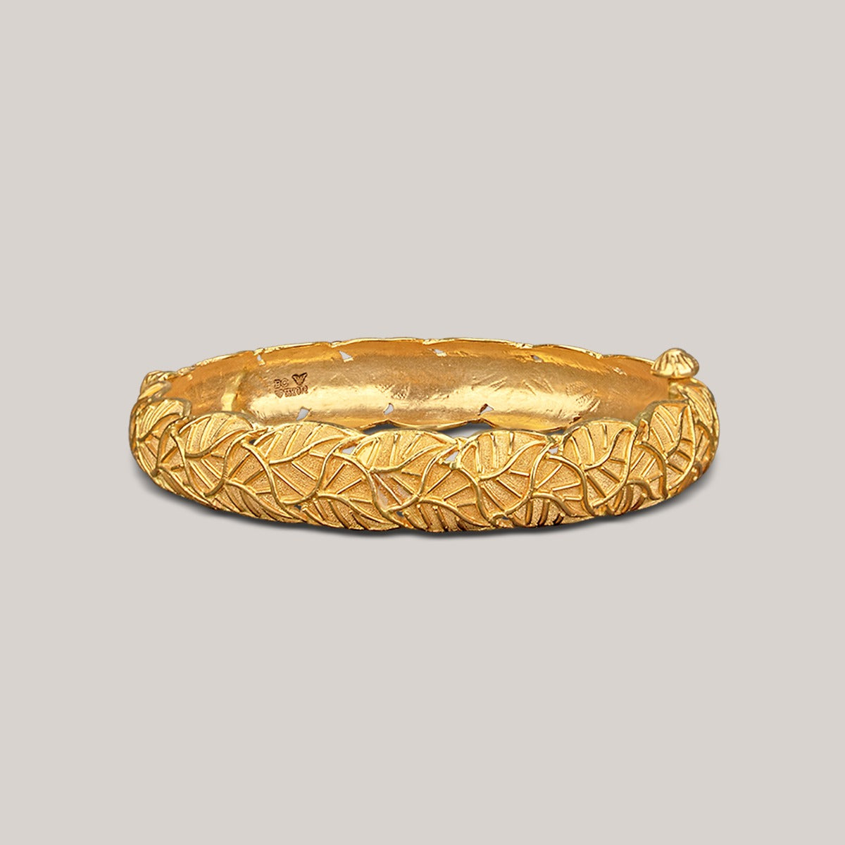 Carved Leaves Gold Bangle