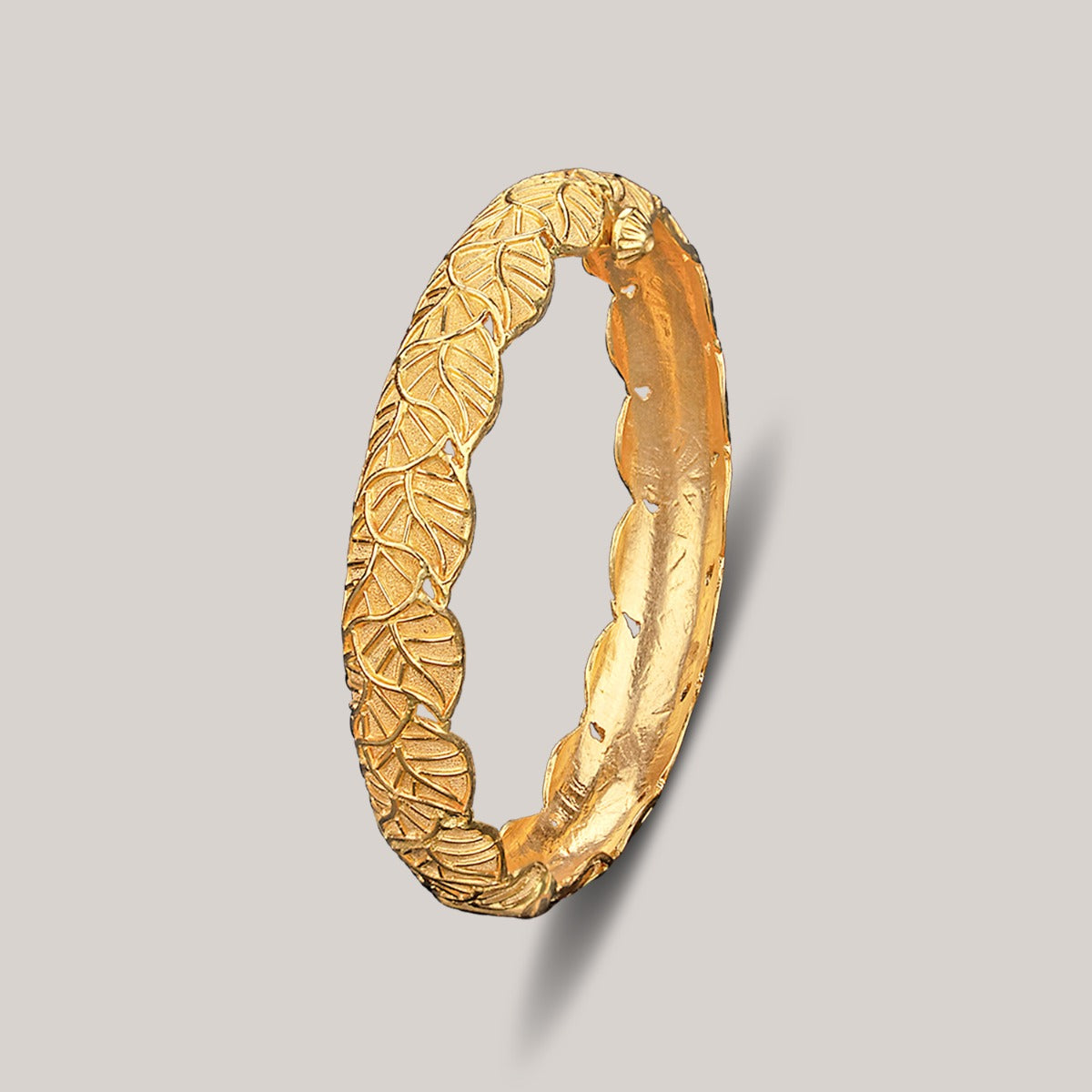 Carved Leaves Gold Bangle