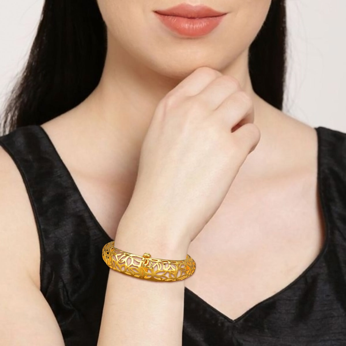 Three Petal Lotus Gold Bangle