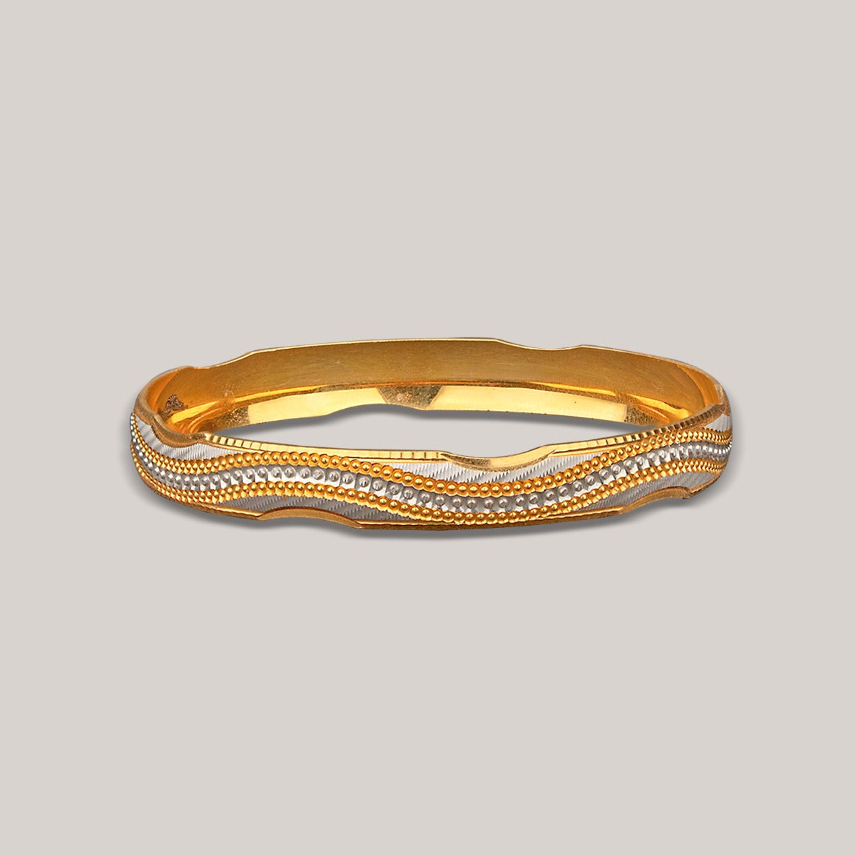 White Grey Wavy Gold Bangle