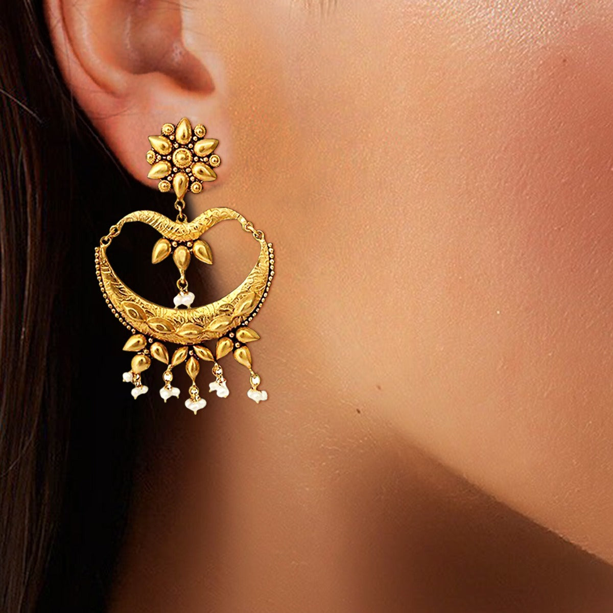 Crescent Pearl Gold Chandbali