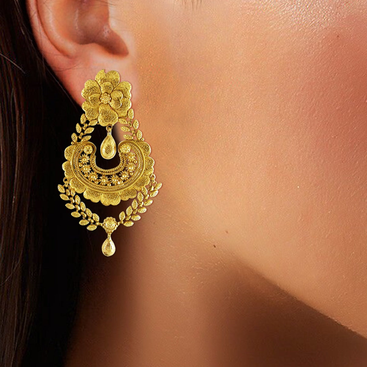Temple Leafy Gold Earrings