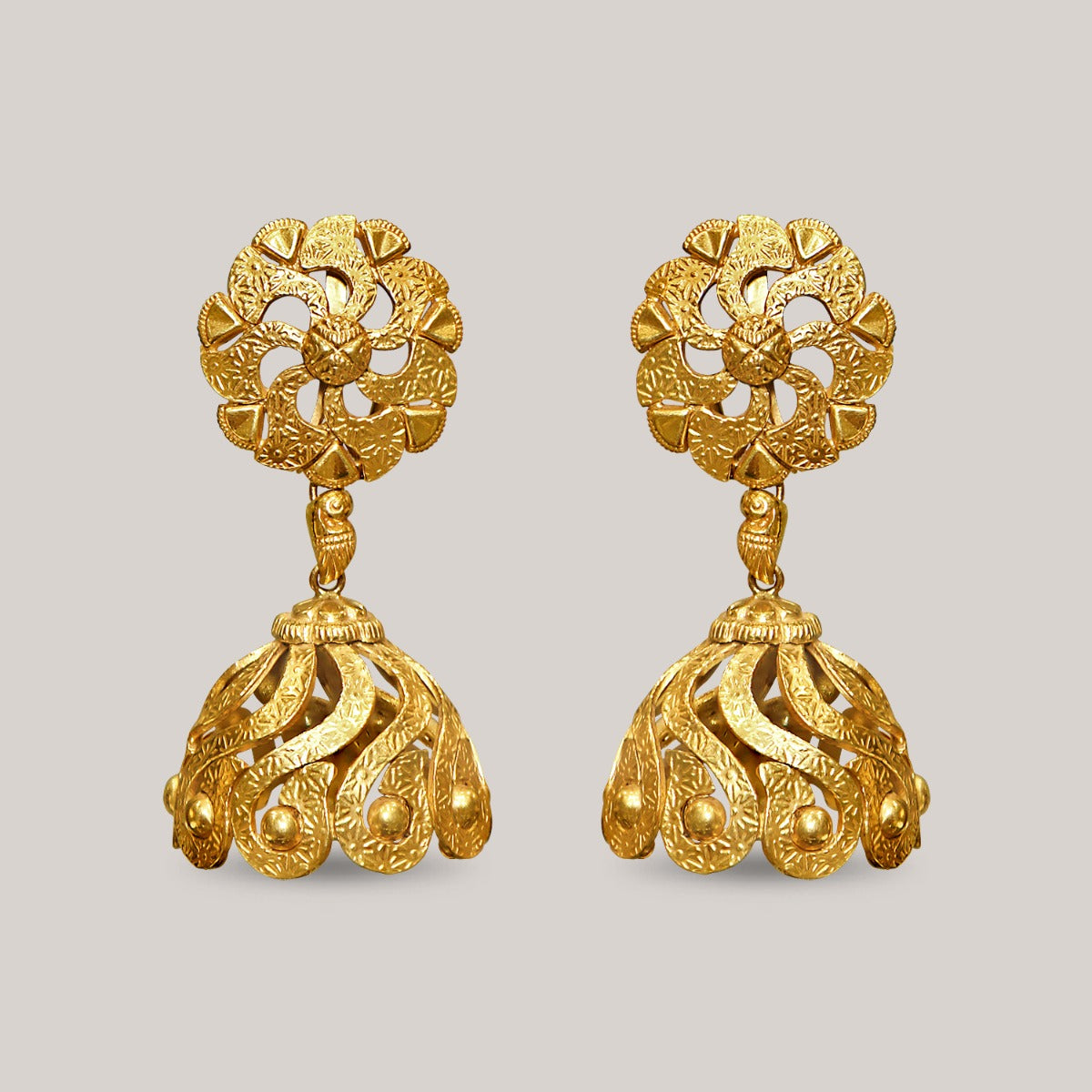 Curved Temple Bell Gold Jhumka