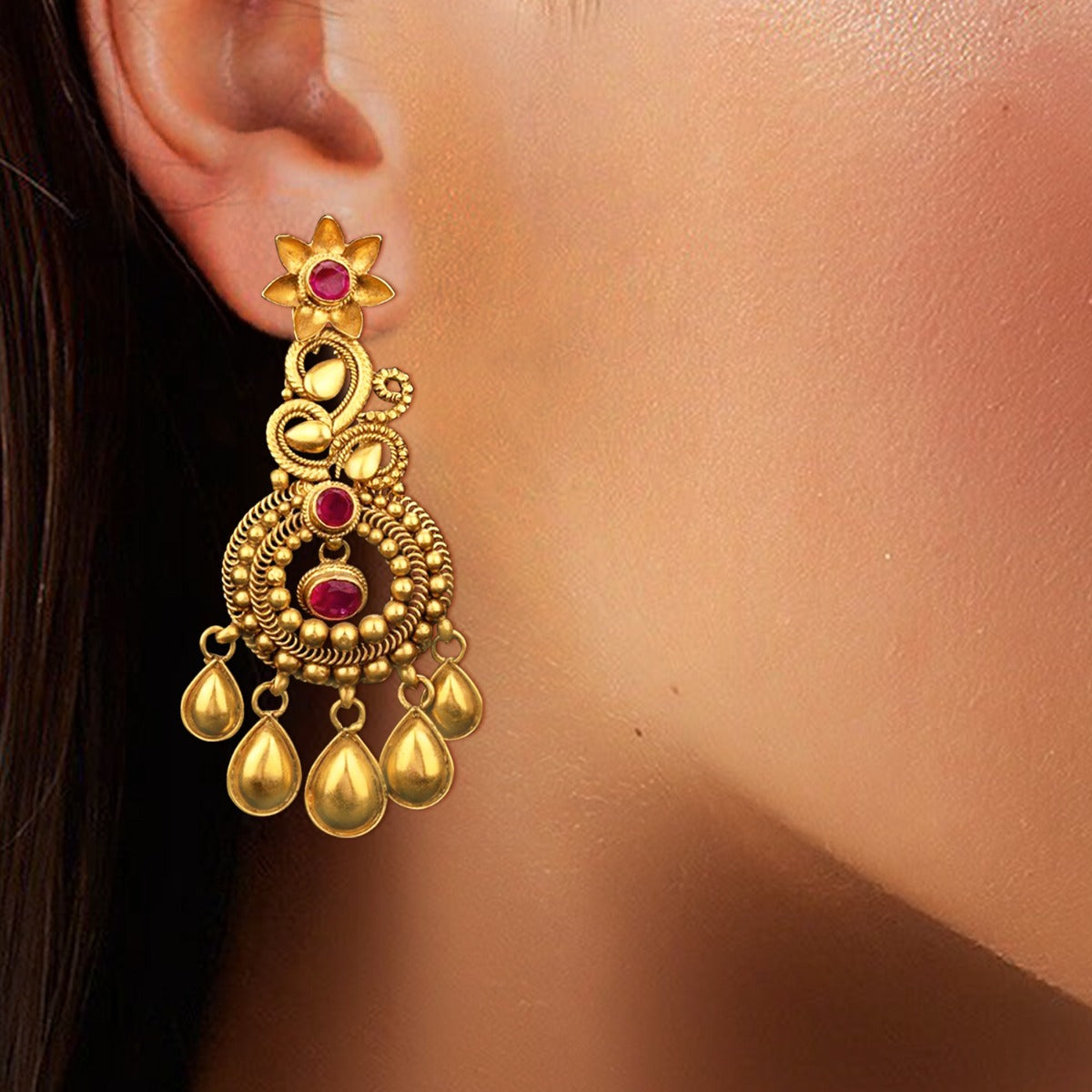 Classic Traditional Carve Gold Earrings