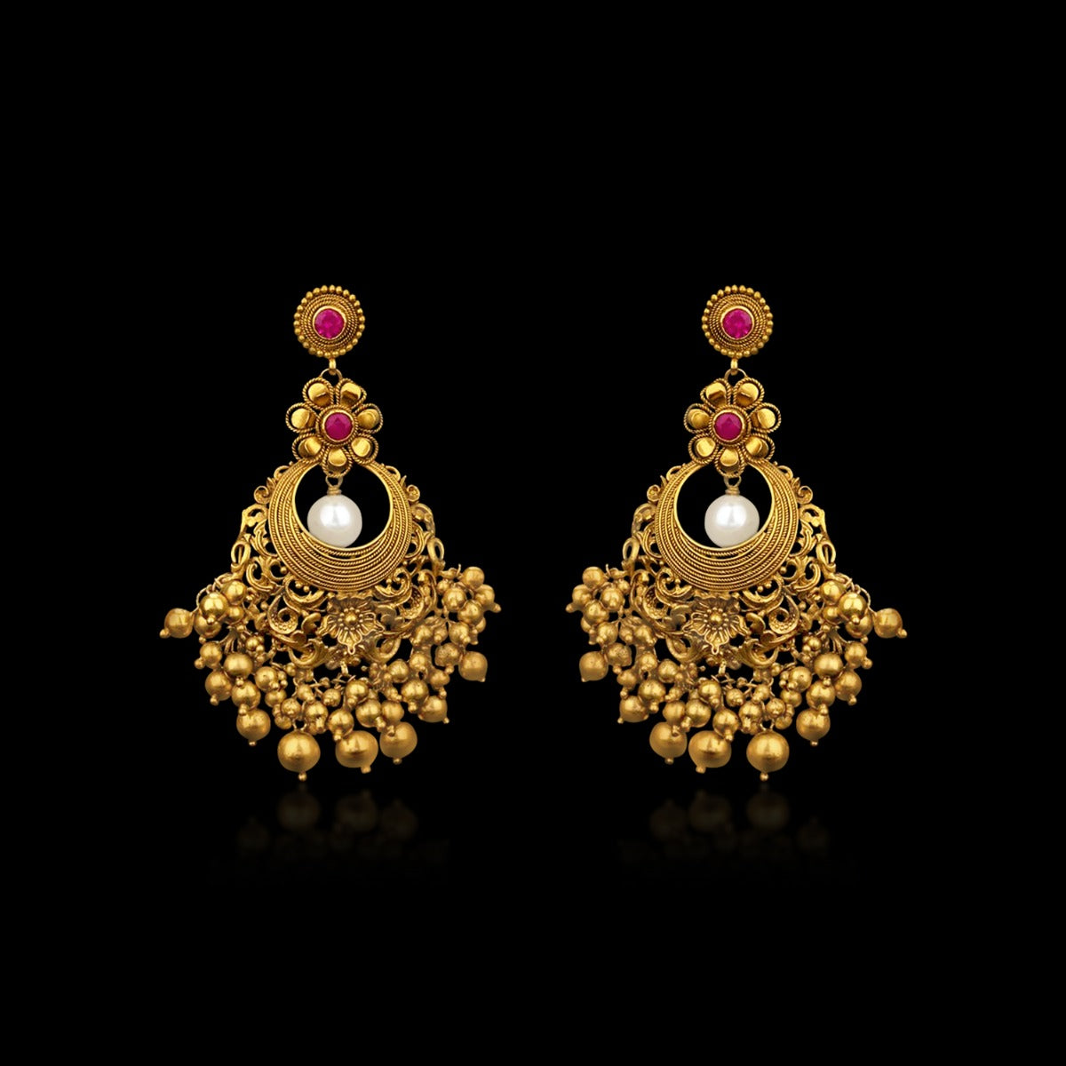 Pink Floral Gold Tassel Chandbali