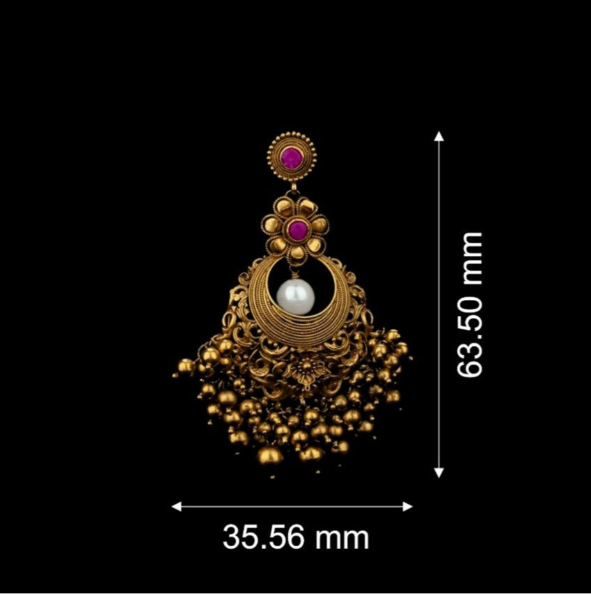 Pink Floral Gold Tassel Chandbali