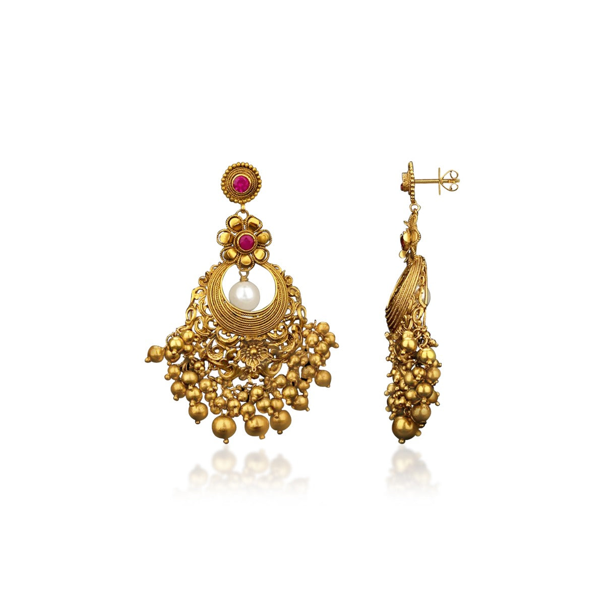 Pink Floral Gold Tassel Chandbali