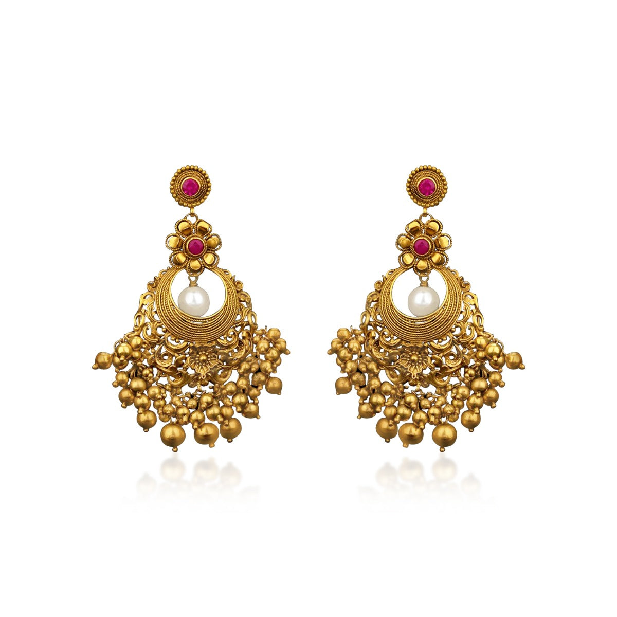 Pink Floral Gold Tassel Chandbali
