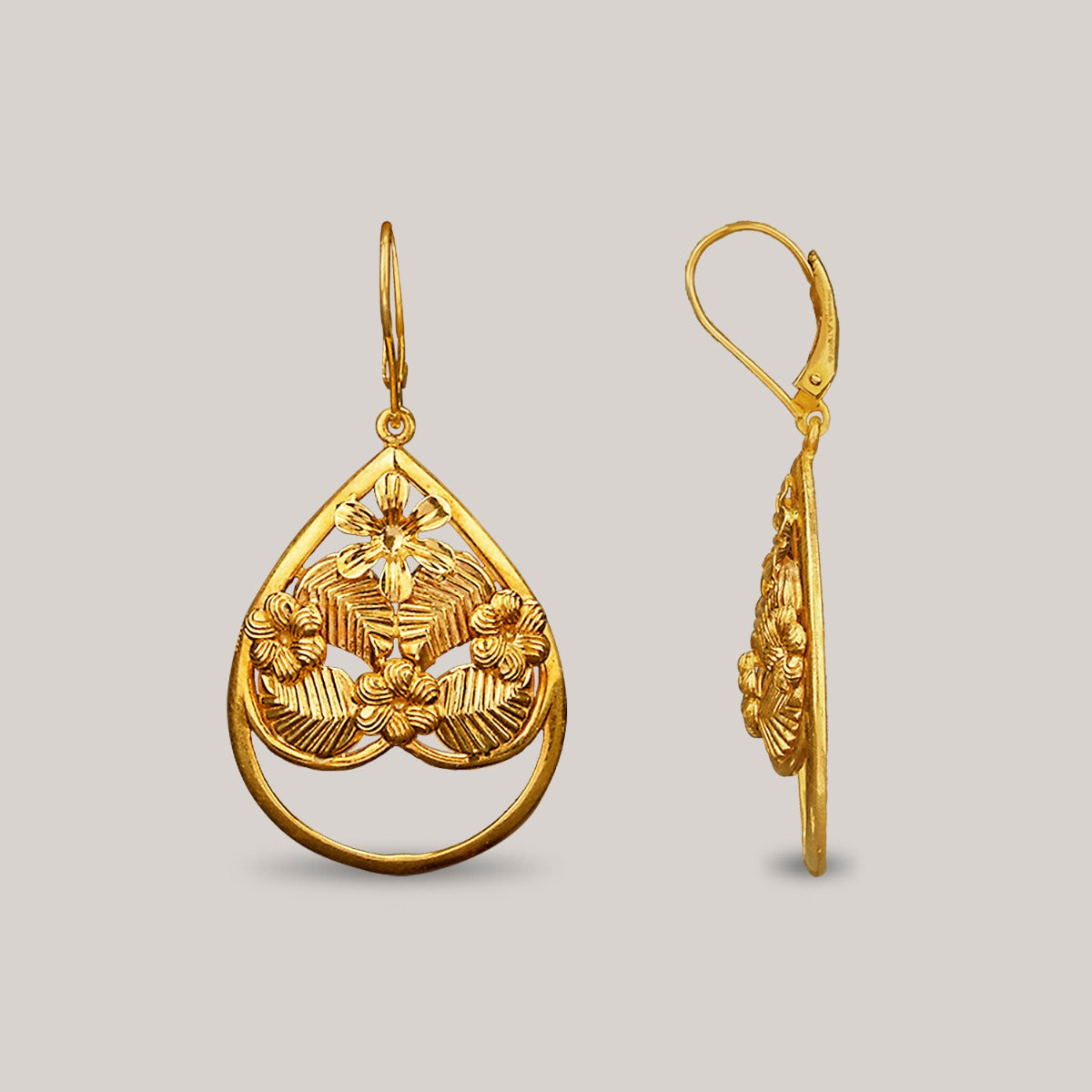 Leaf Motif Gold Earrings