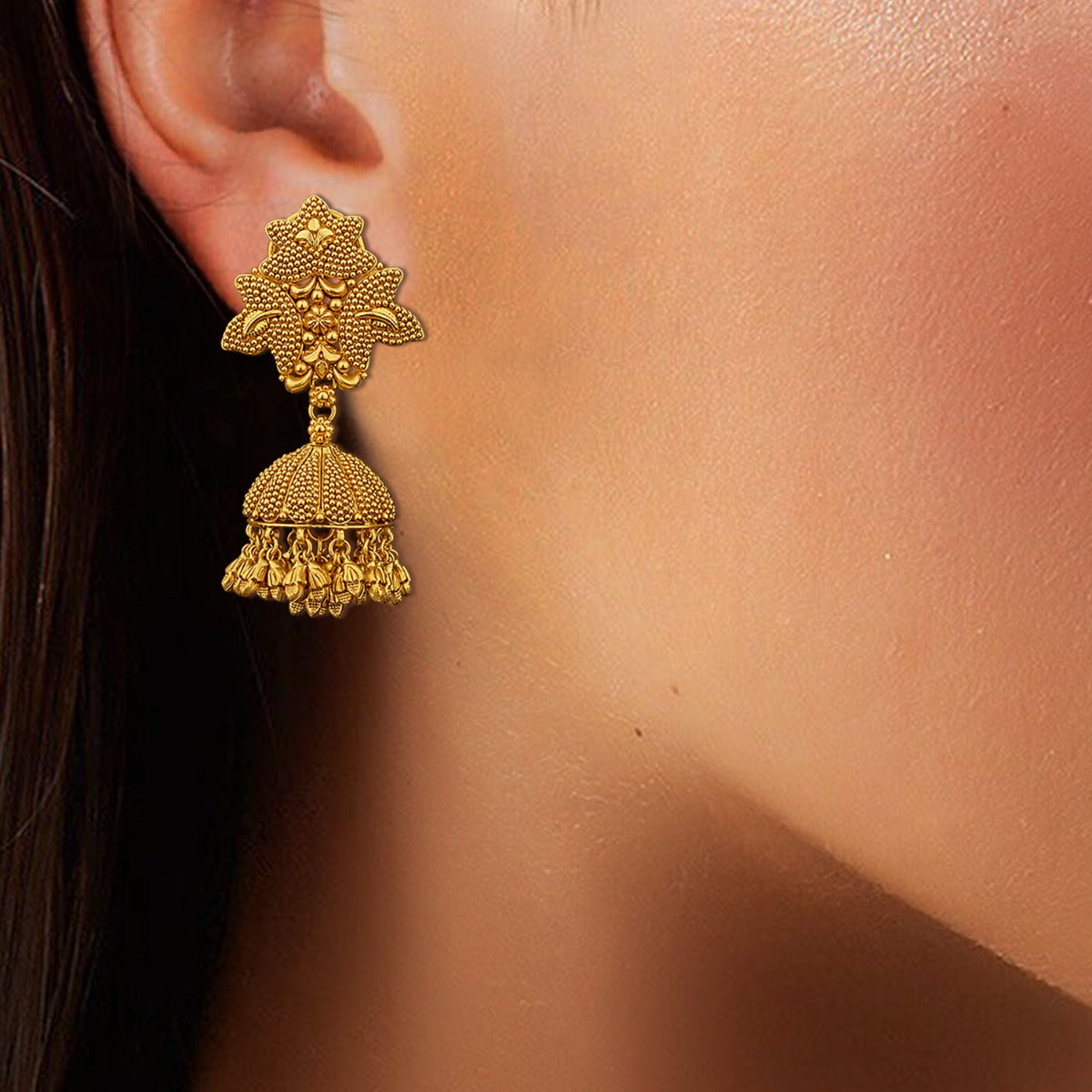 Dotted Leaf Gold Jhumka