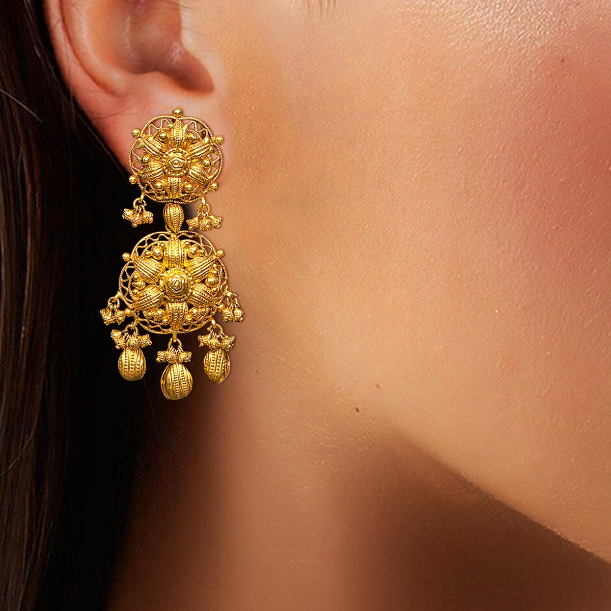 Beautiful Flower Gold Earrings